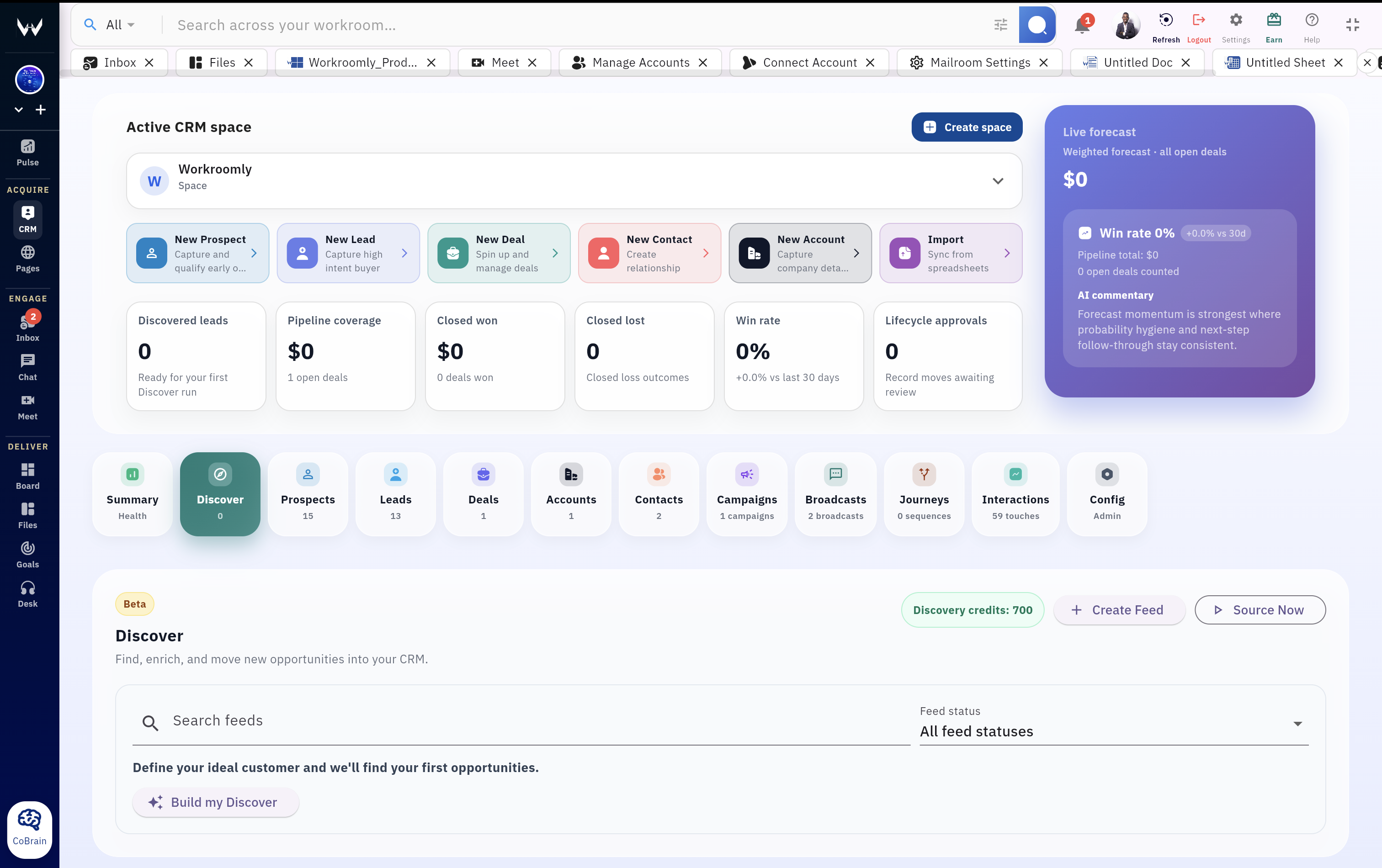 Workroomly CRM showing lifecycle views and customer context