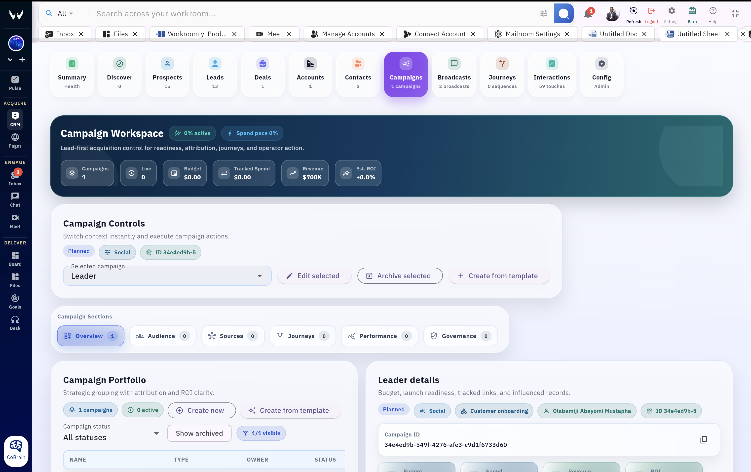 Lead intake and CRM structure in Workroomly