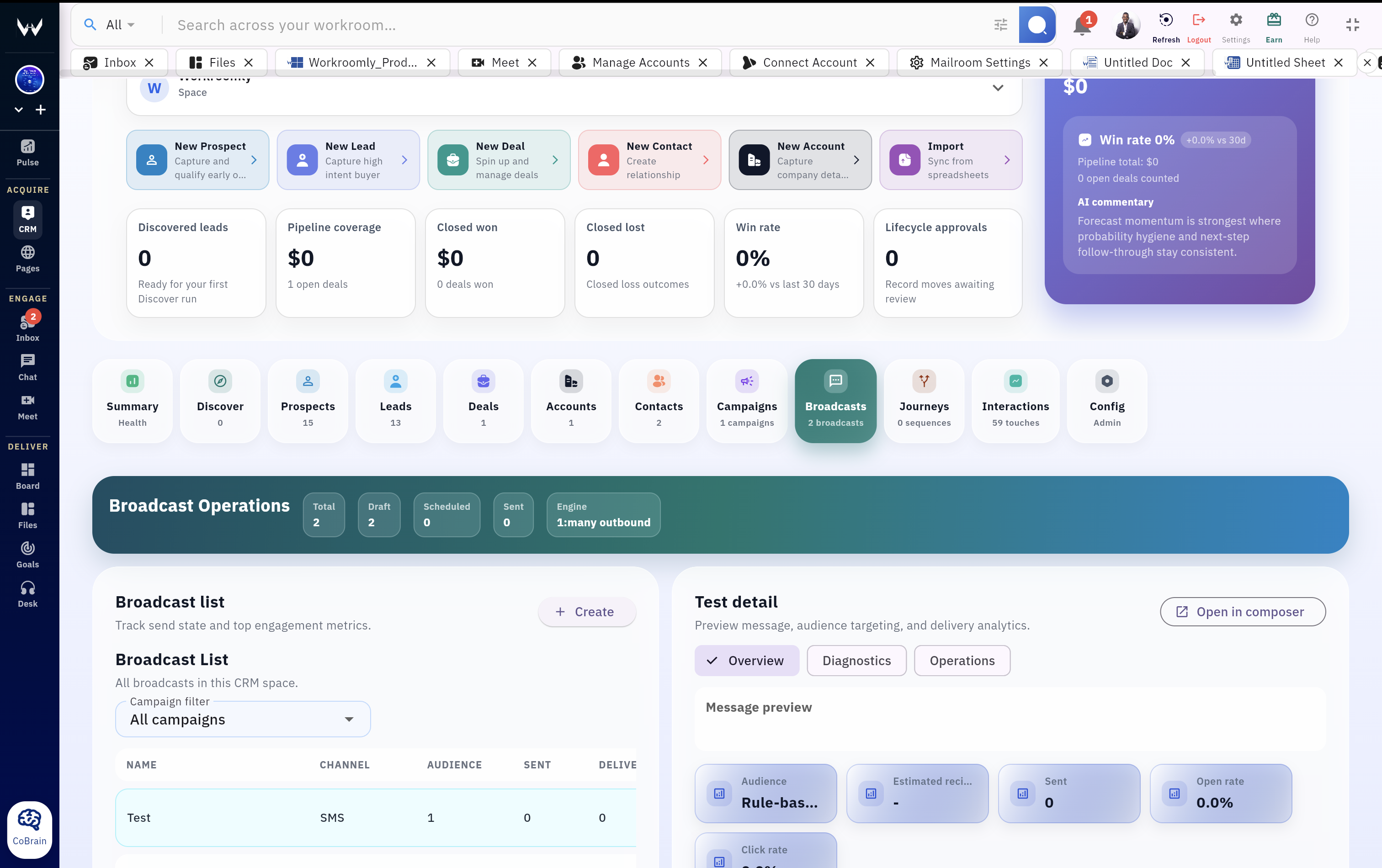 Workroomly CRM lifecycle views and tabs