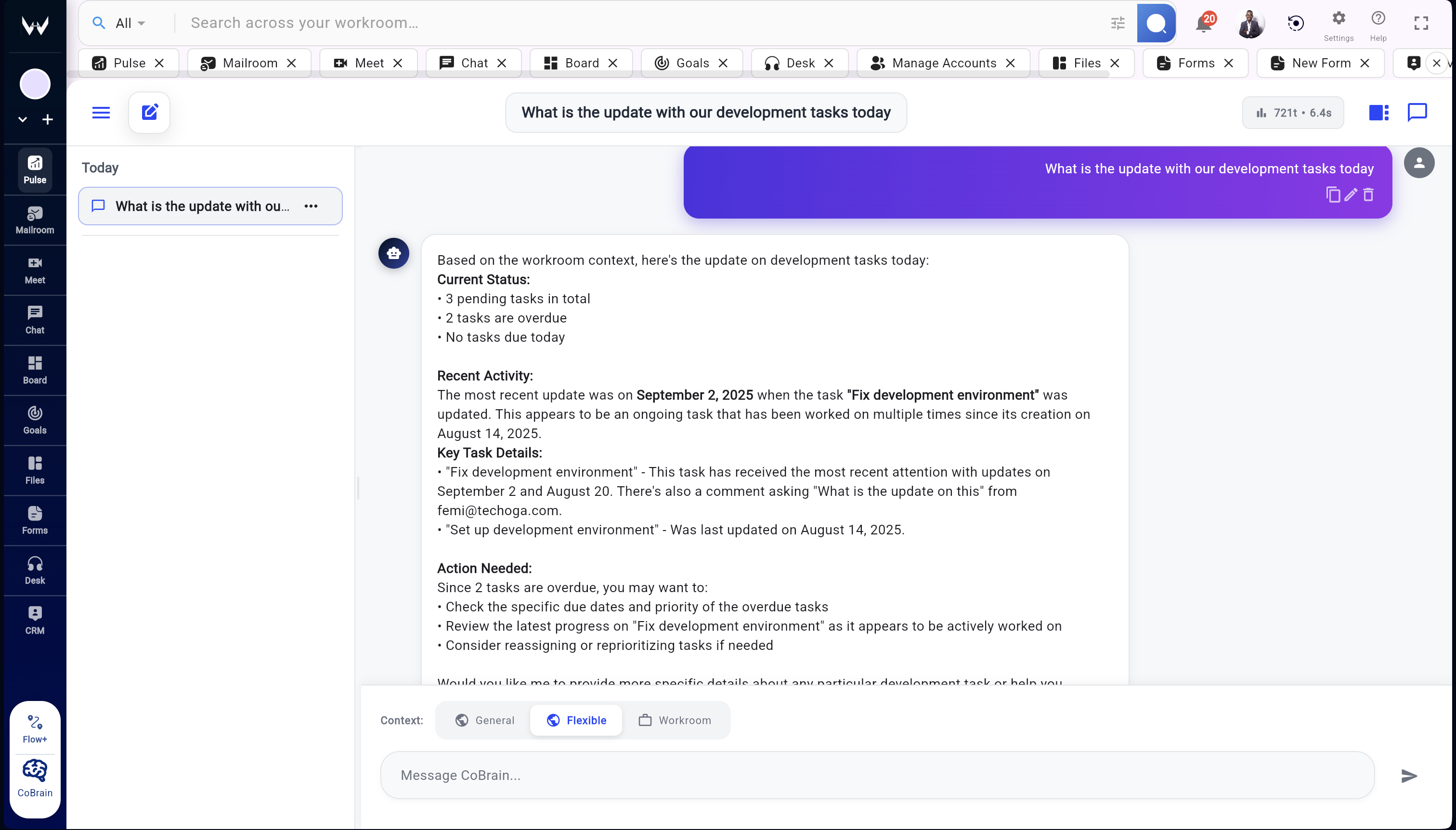 CoBrain AI assistant workflow in Workroomly