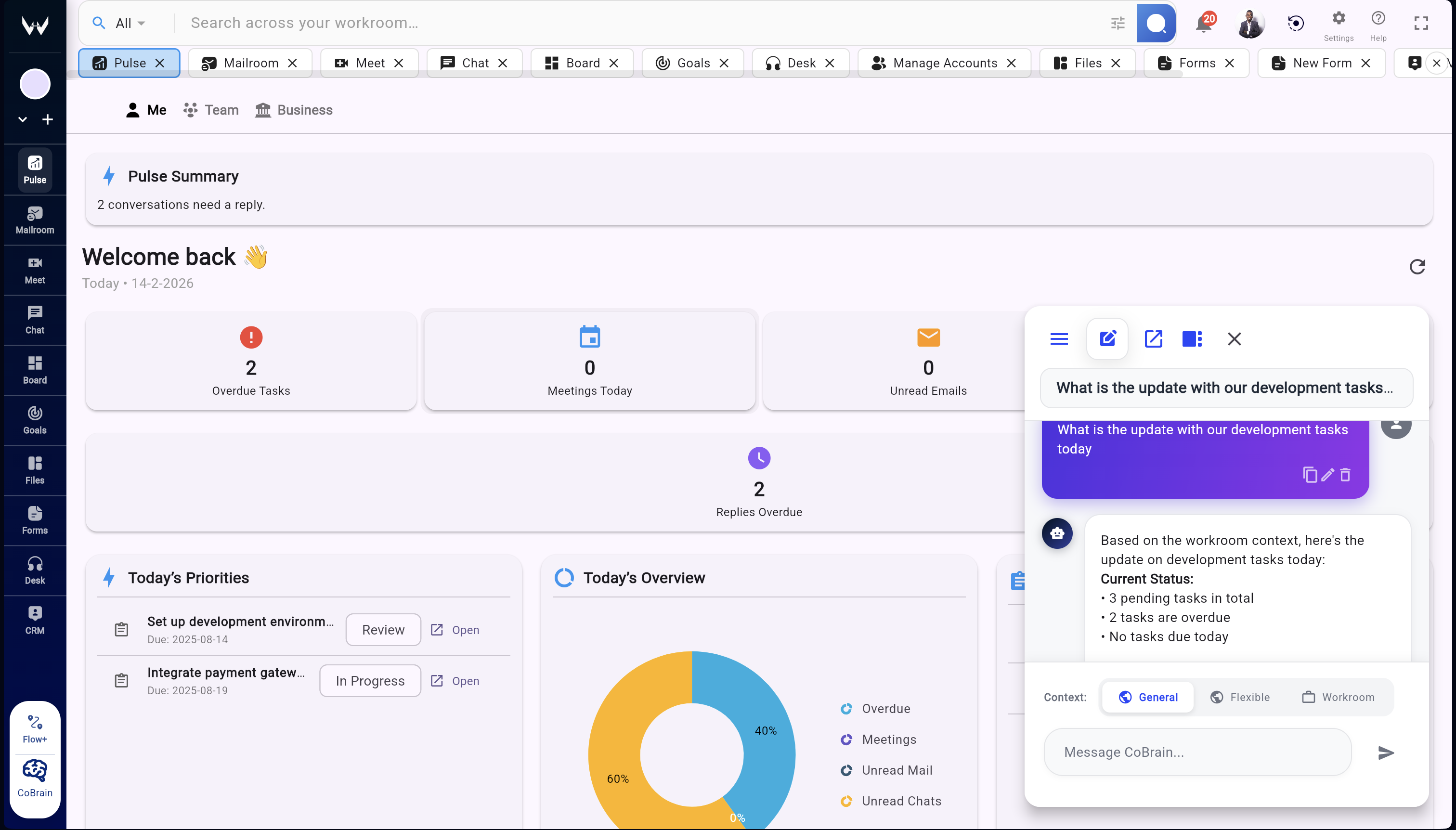 AI workspace assistant in Workroomly answering contextual operational questions