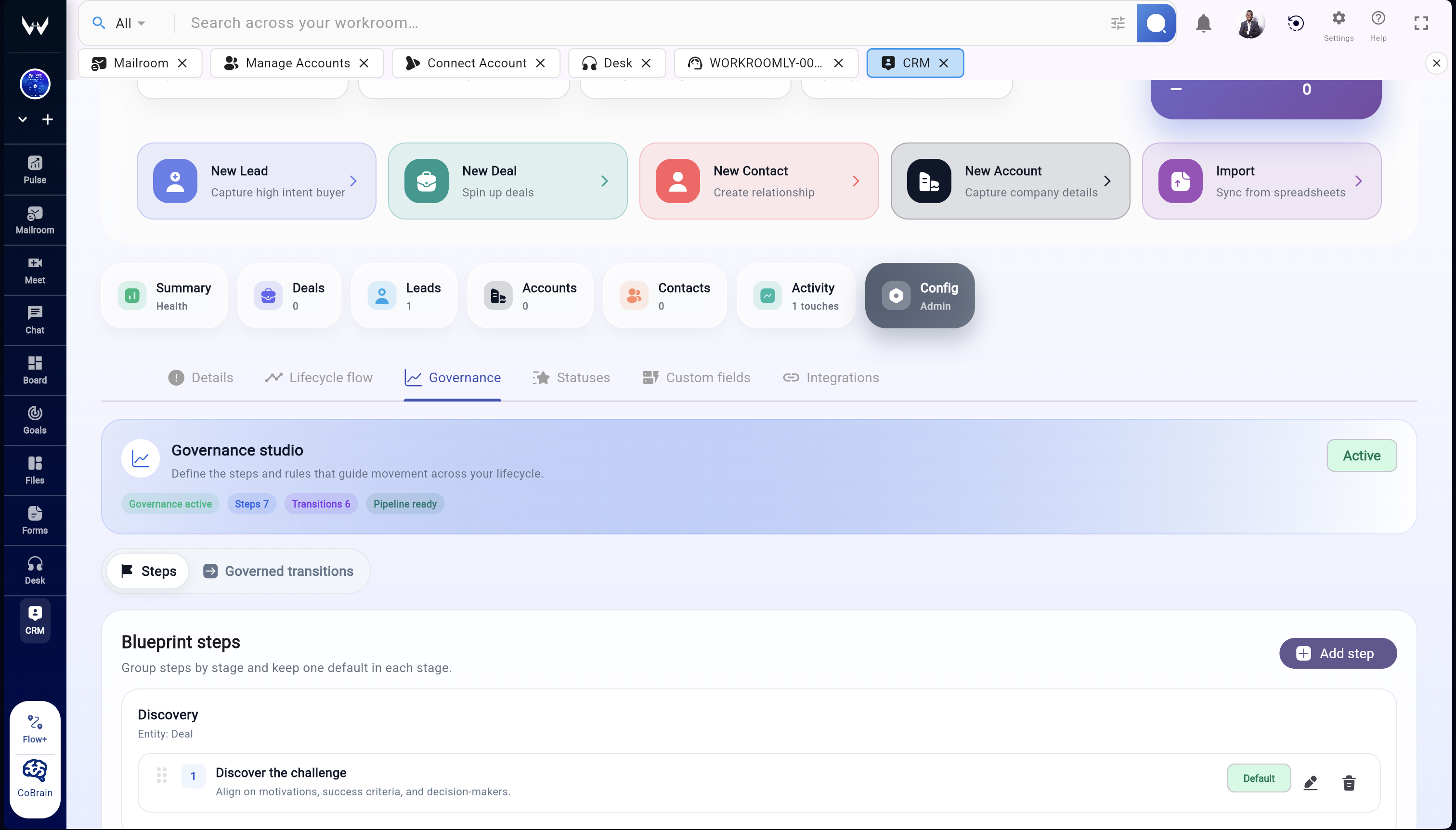 Workroomly CRM lifecycle views and tabs