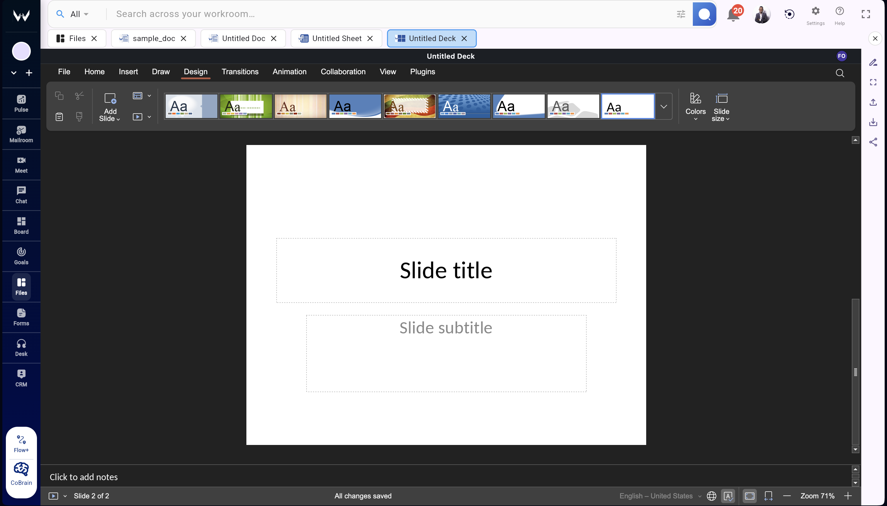 Collaborative presentation creation in Workroomly Files