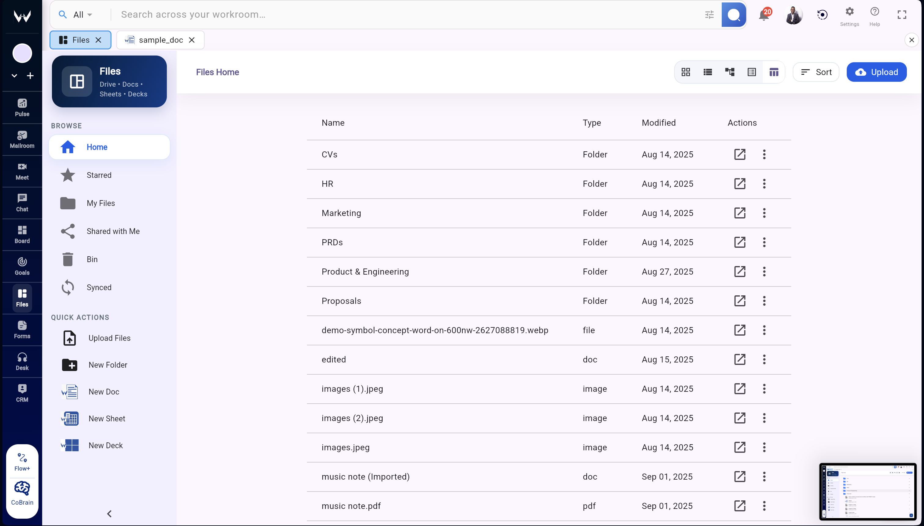 Permissions and sharing controls in Workroomly Files